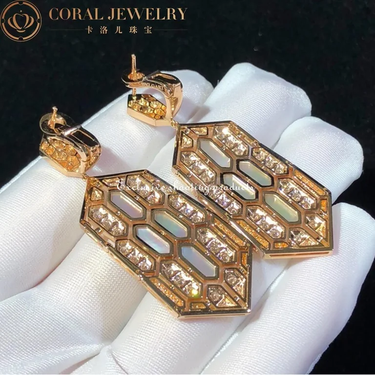 Bulgari Serpenti Earrings in 18-carat pink gold and white mother-of-pearl and diamond high jewelry Earrings 3