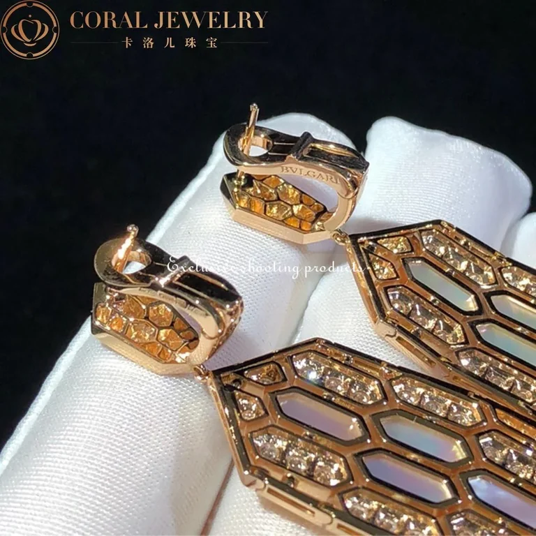 Bulgari Serpenti Earrings in 18-carat pink gold and white mother-of-pearl and diamond high jewelry Earrings 2