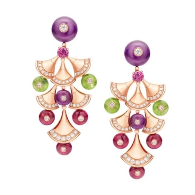 Bulgari Divas? Dream 348356 Earrings Rose Gold with Amethysts OR856485 Peridot Rubellites and Pav� Diamonds 1