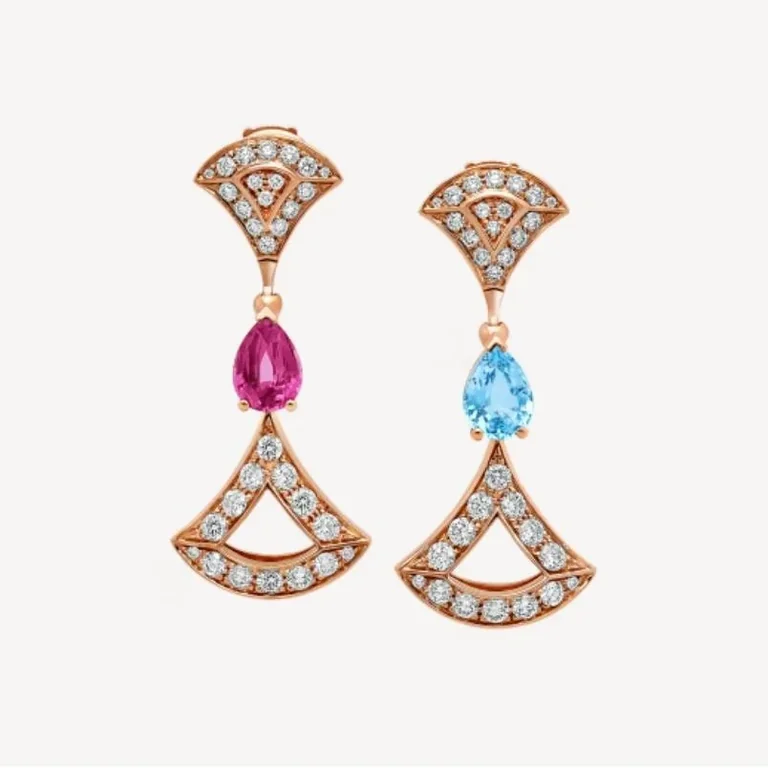 Bulgari 355620 Divas? Dream Earrings Rose Gold Diamond and Blue Topaz Rubellite 1