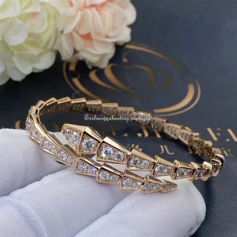 Bulgari Serpenti 353794 Viperone-coil thin bracelet in 18 kt rose gold and full pavé diamonds 6