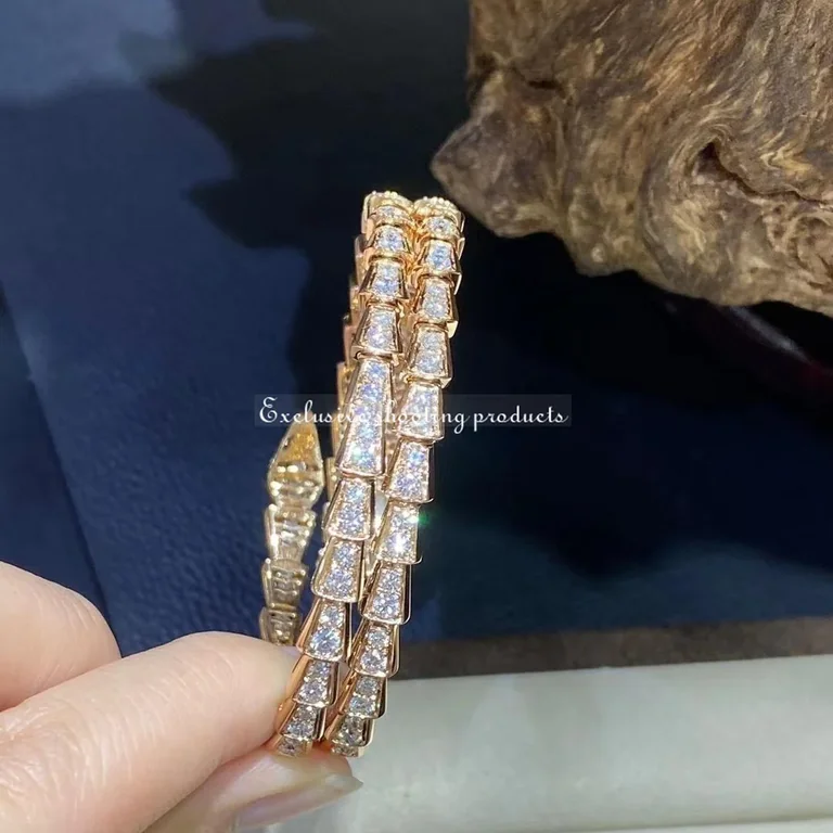 Bulgari 357270 Serpenti Viper two-coil 18 kt rose gold bracelet set with pavé diamonds 5