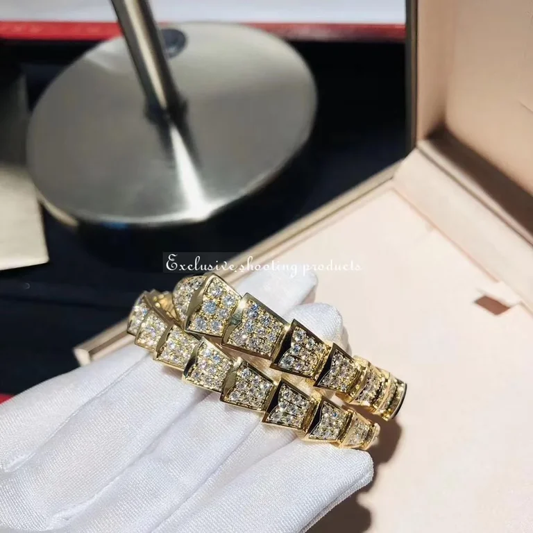 Bulgari 345215-RG-1 Serpenti Viper one-coil bracelet in 18 kt yellow gold set with full pavé diamonds bracelet 5