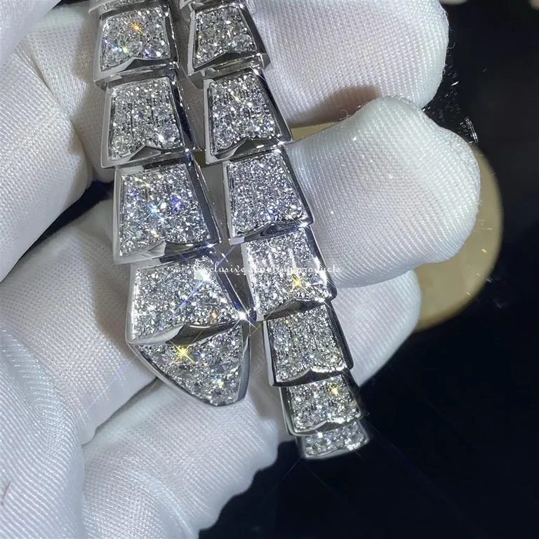 Bulgari 345215 Serpenti Viper one-coil bracelet in 18 kt white gold set with full pavé diamonds bracelet 10