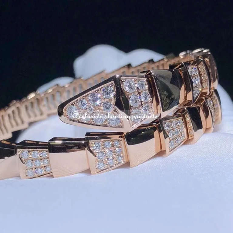Bulgari Serpenti Viper BR855312 Diamond 18K Rose Gold One-Coil Bracelet 8