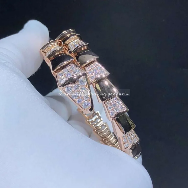 Bulgari Serpenti Viper BR855312 Diamond 18K Rose Gold One-Coil Bracelet 7