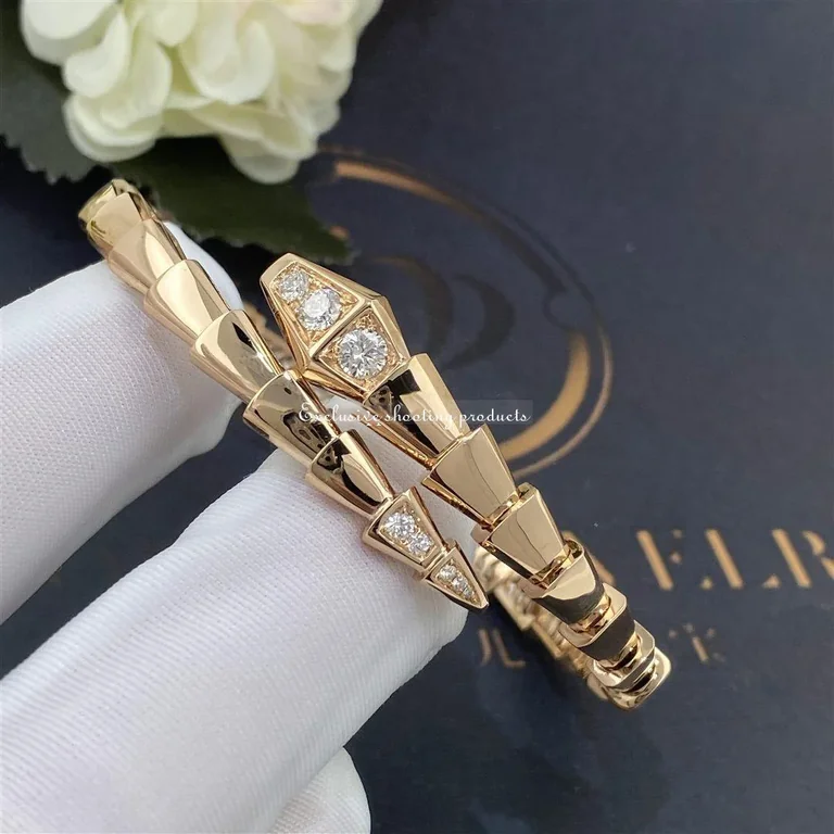 Bulgari 357822 Serpenti Viper 18 kt rose gold bracelet set with demi-pavé diamonds 7