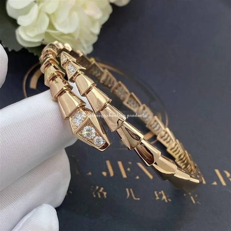 Bulgari 357822 Serpenti Viper 18 kt rose gold bracelet set with demi-pavé diamonds 5