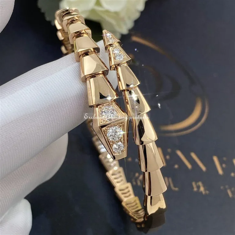 Bulgari 357822 Serpenti Viper 18 kt rose gold bracelet set with demi-pavé diamonds 4