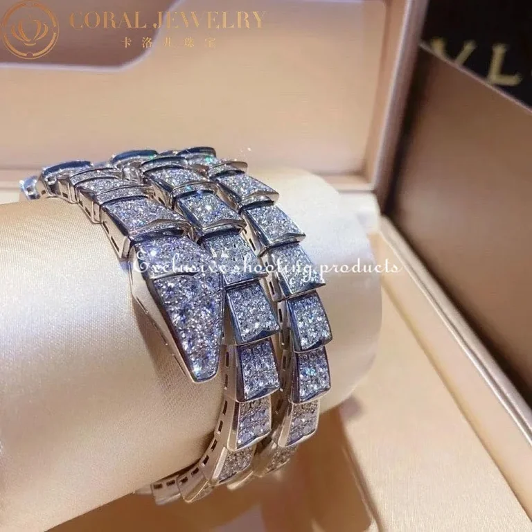 Bulgari Serpenti two-coil 345203 bracelet in 18 kt white gold set with full pavé diamonds 5