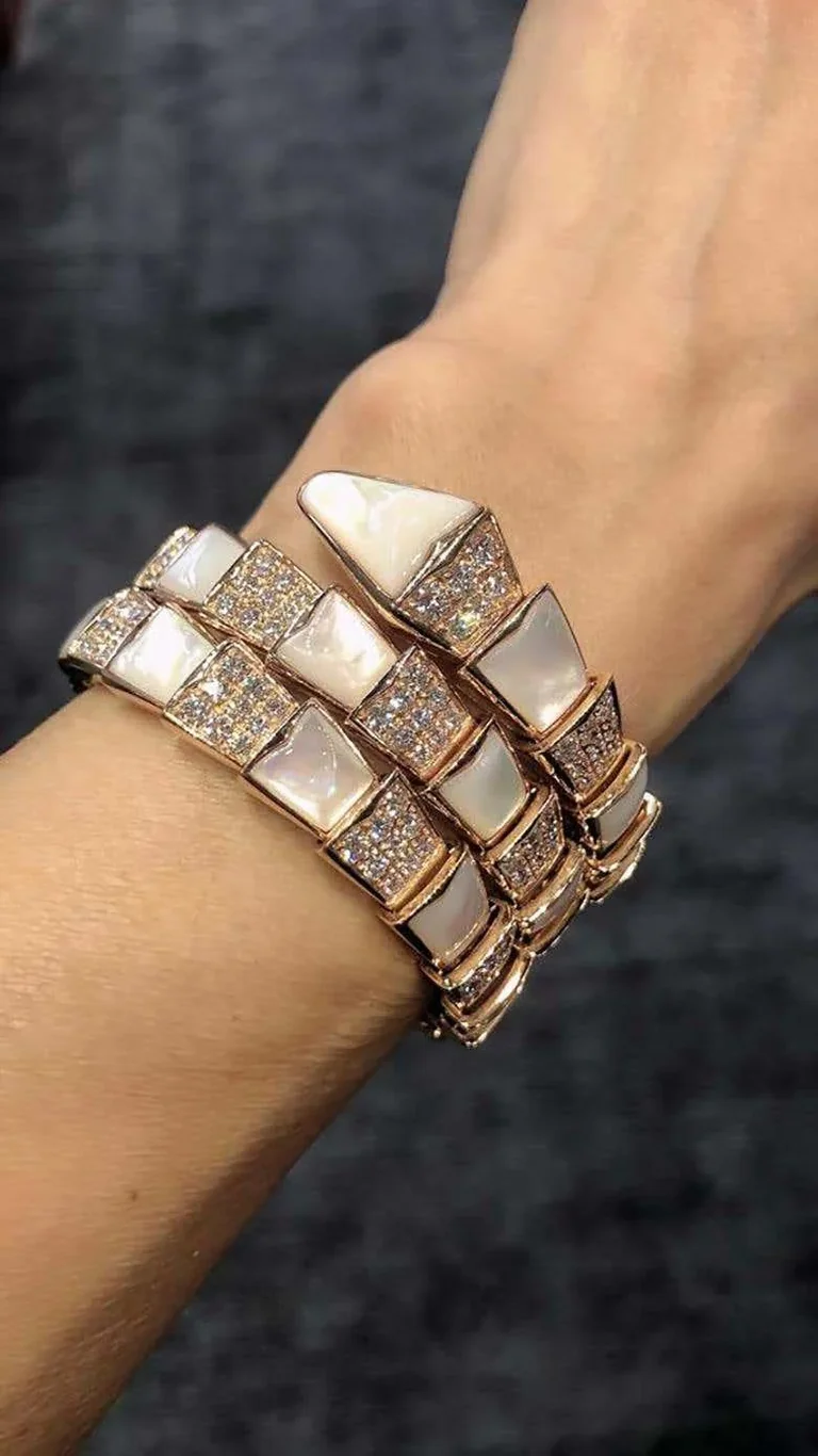 Bulgari Serpenti Bracelet Rose Gold Diamond and Mother of Pearl Bracelet 6