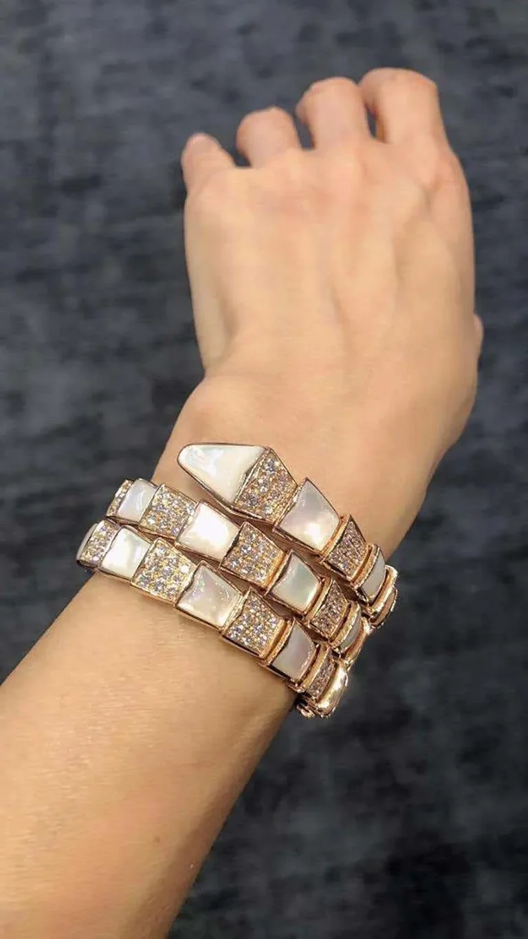 Bulgari Serpenti Bracelet Rose Gold Diamond and Mother of Pearl Bracelet 5