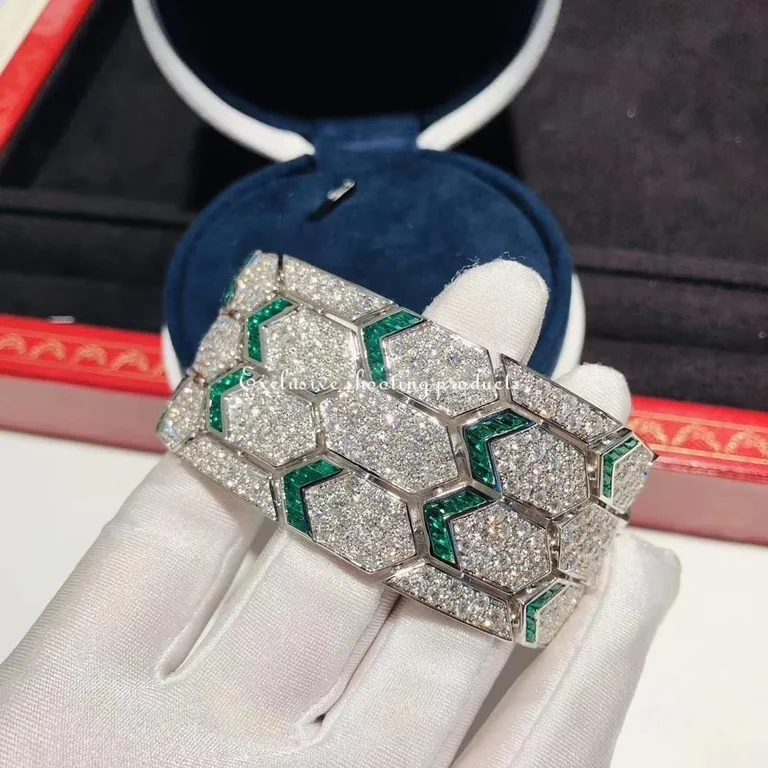 Bulgari Serpenti 353848 bracelet 18kt white gold with emeralds and pavé diamonds 2