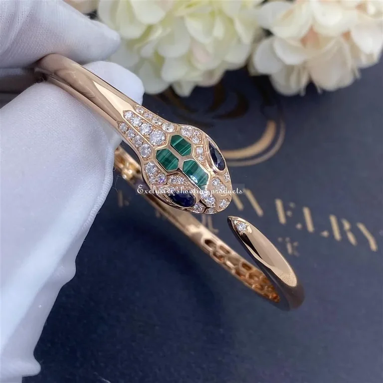 Bulgari Serpenti 356204 18 kt rose gold bracelet set with blue sapphire eyes malachite elements and pavé diamonds 2