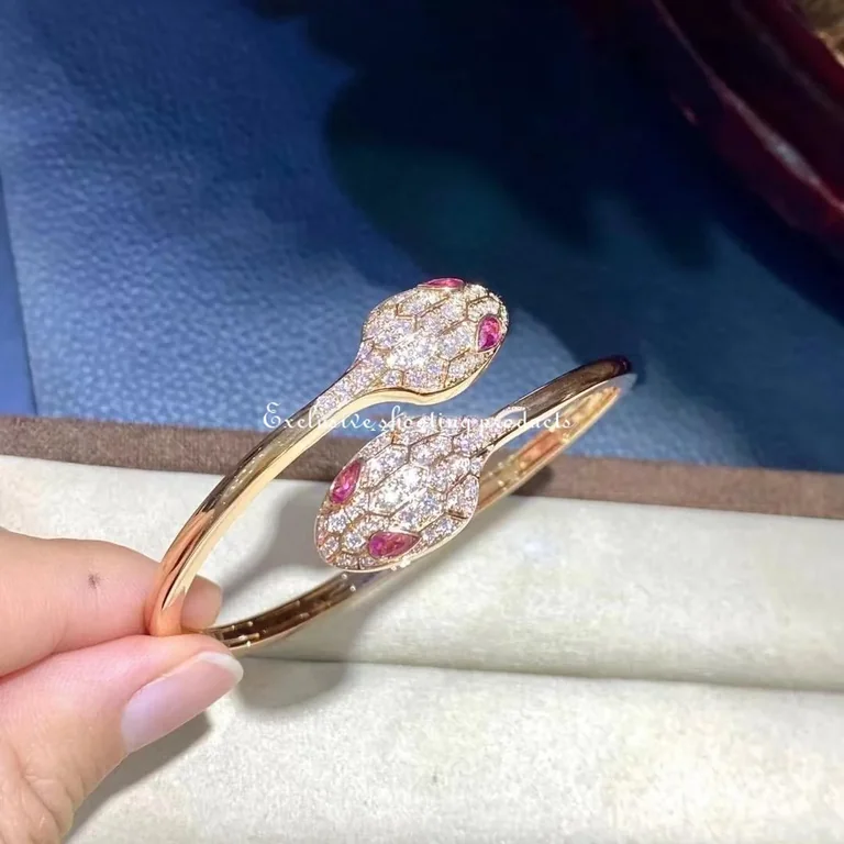 Bulgari Serpenti 356504 18 kt rose gold bracelet set with rubellite eyes and pavé diamonds 12