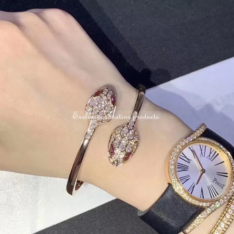 Bulgari Serpenti 356504 18 kt rose gold bracelet set with rubellite eyes and pavé diamonds 2