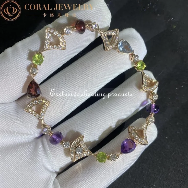 Bulgari 355618 Divas? Dream Bracelet Rose Gold With Amethyst Blue Topaz Peridot Pink Tourmaline Rubellite Bracelet 10