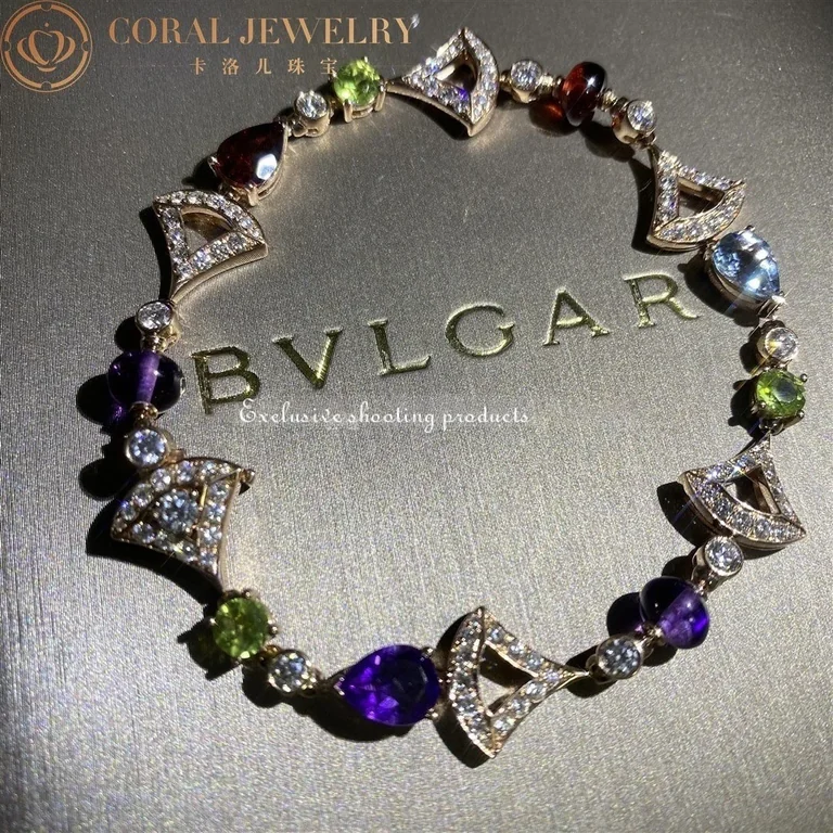 Bulgari 355618 Divas? Dream Bracelet Rose Gold With Amethyst Blue Topaz Peridot Pink Tourmaline Rubellite Bracelet 7
