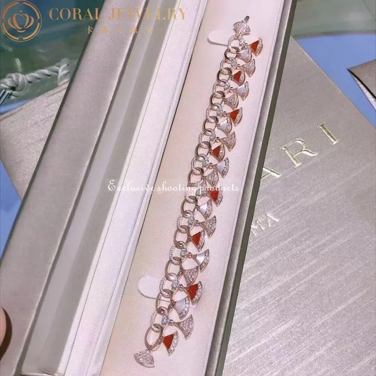 Bulgari BR858051 Divas? Dream Bracelet Rose Gold with Carnelian Mother-of-pearl and Diamonds High Jewelry Bracelet 7