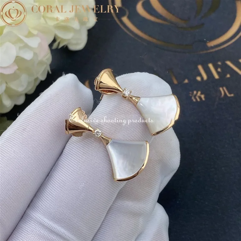 Bulgari 350740 Divas? Dream Earrings Rose Gold Diamonds with Mother of Pearl Earrings 4