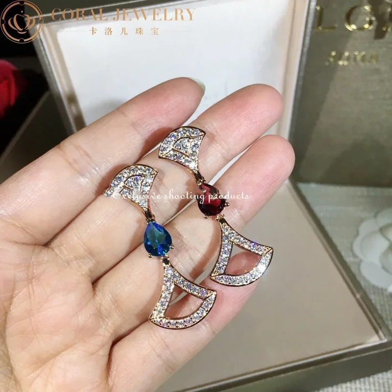 Bulgari 355620 Divas? Dream Earrings Rose Gold Diamond and Blue Topaz Rubellite 9