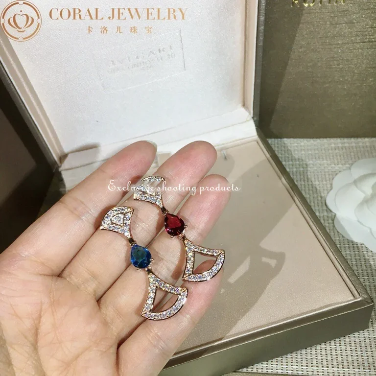 Bulgari 355620 Divas? Dream Earrings Rose Gold Diamond and Blue Topaz Rubellite 8