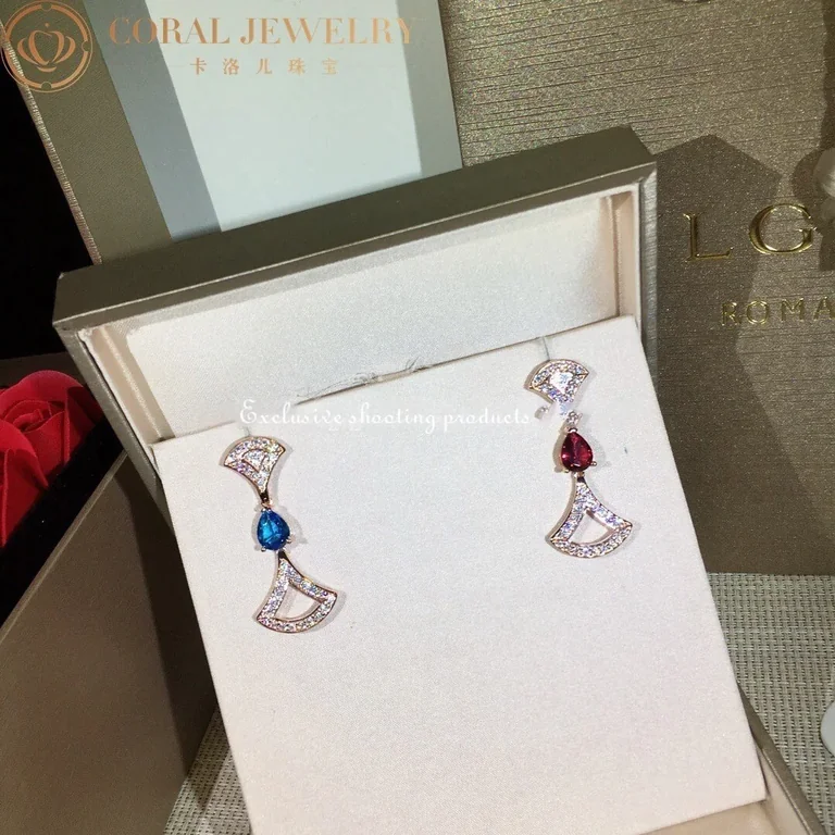 Bulgari 355620 Divas? Dream Earrings Rose Gold Diamond and Blue Topaz Rubellite 7