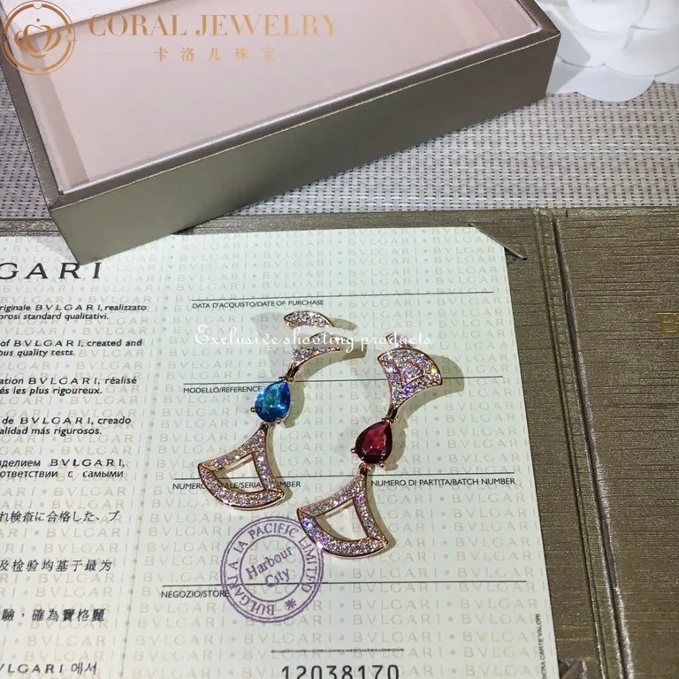 Bulgari 355620 Divas? Dream Earrings Rose Gold Diamond and Blue Topaz Rubellite 6