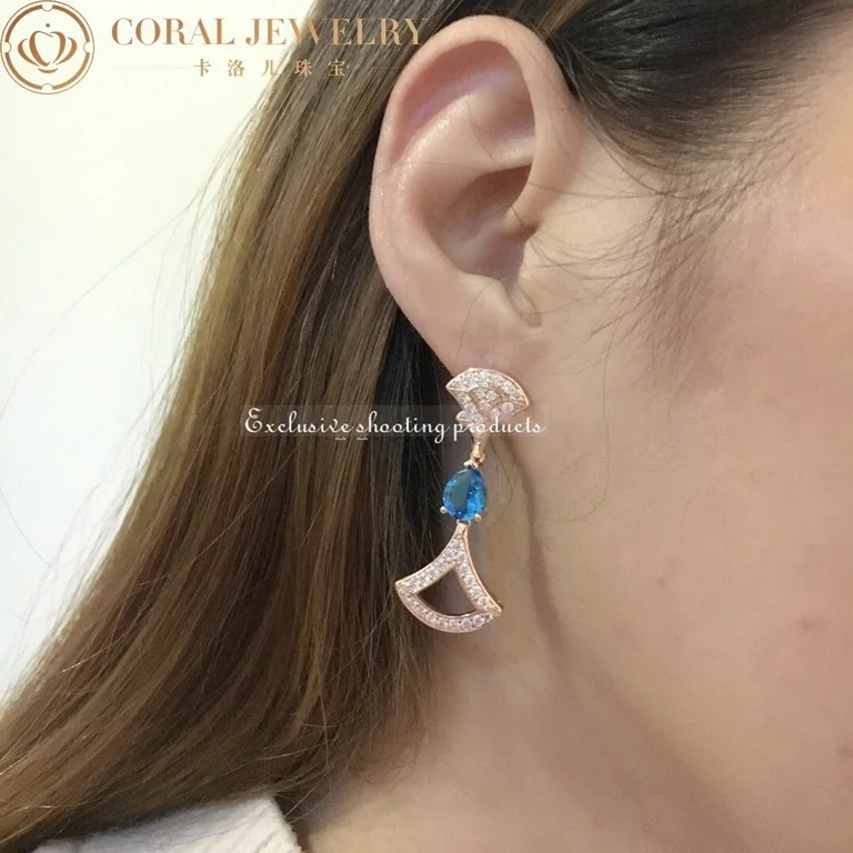 Bulgari 355620 Divas? Dream Earrings Rose Gold Diamond and Blue Topaz Rubellite 4