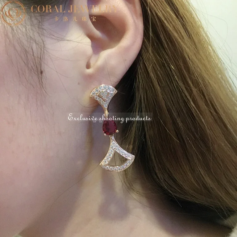 Bulgari 355620 Divas? Dream Earrings Rose Gold Diamond and Blue Topaz Rubellite 3
