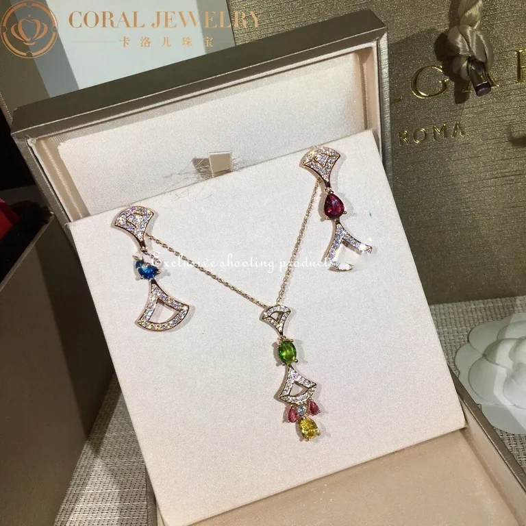 Bulgari 355620 Divas? Dream Earrings Rose Gold Diamond and Blue Topaz Rubellite 2