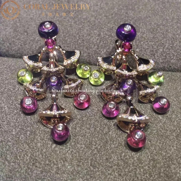 Bulgari Divas? Dream 348356 Earrings Rose Gold with Amethysts OR856485 Peridot Rubellites and Pav� Diamonds 3