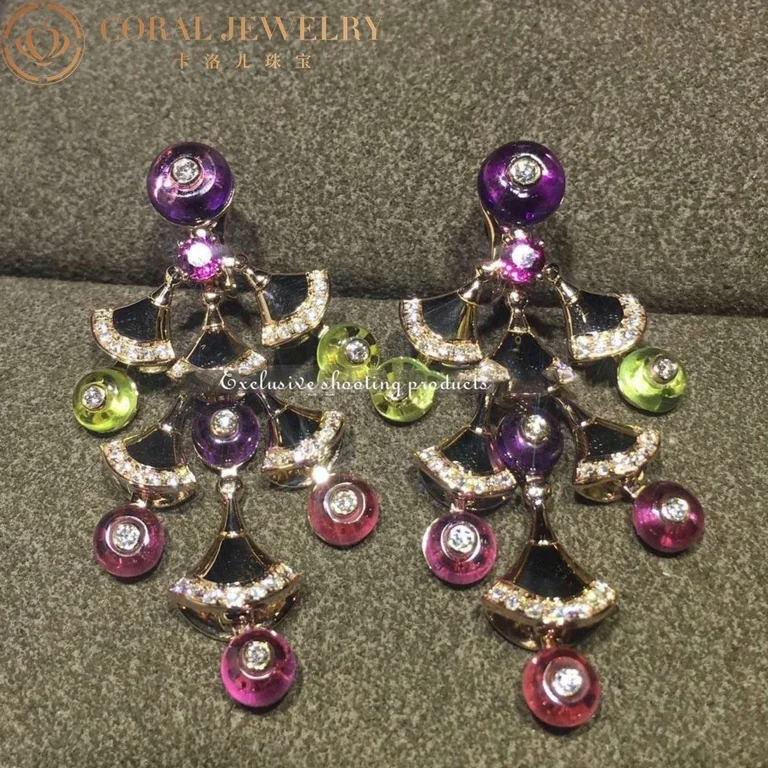 Bulgari Divas? Dream 348356 Earrings Rose Gold with Amethysts OR856485 Peridot Rubellites and Pav� Diamonds 2