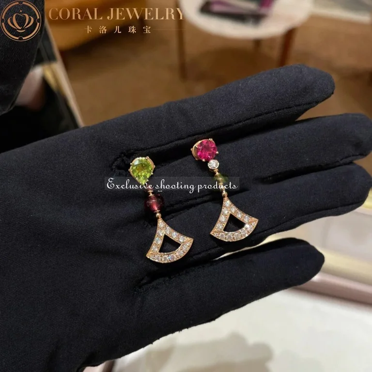 Bulgari 355616 Divas? Dream Earrings Rose Gold Diamond and Blue Topaz Rubellite 6