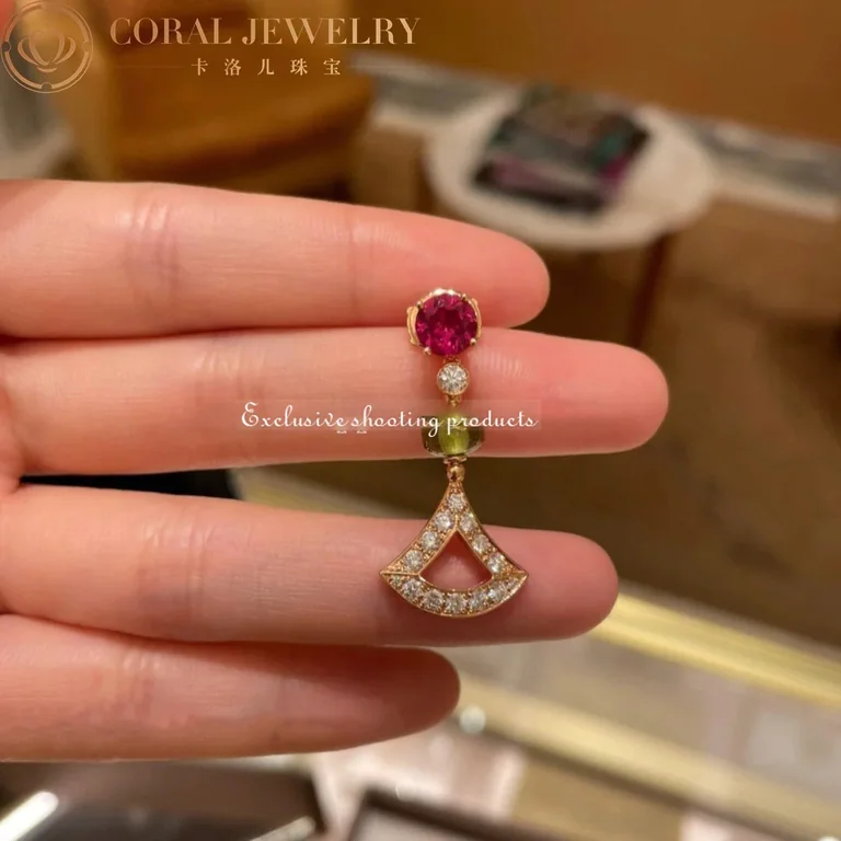 Bulgari 355616 Divas? Dream Earrings Rose Gold Diamond and Blue Topaz Rubellite 2