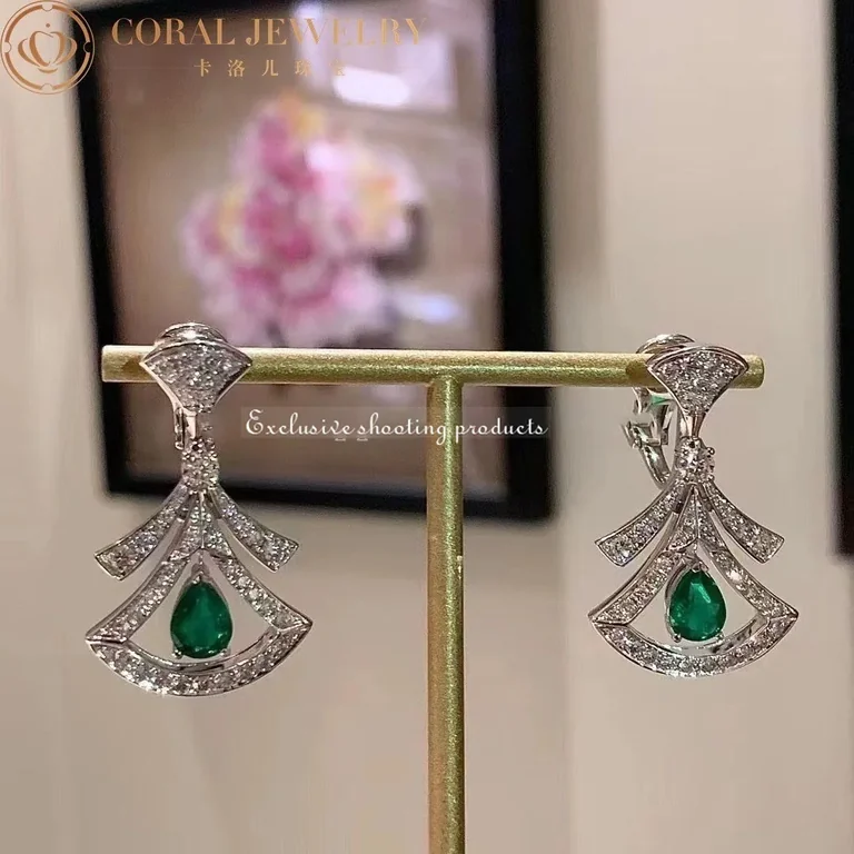 Bulgari 356956 Divas? Dream Earrings White Gold Diamonds Emeralds 5