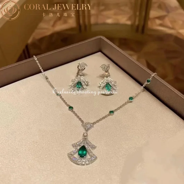 Bulgari 356956 Divas? Dream Earrings White Gold Diamonds Emeralds 4