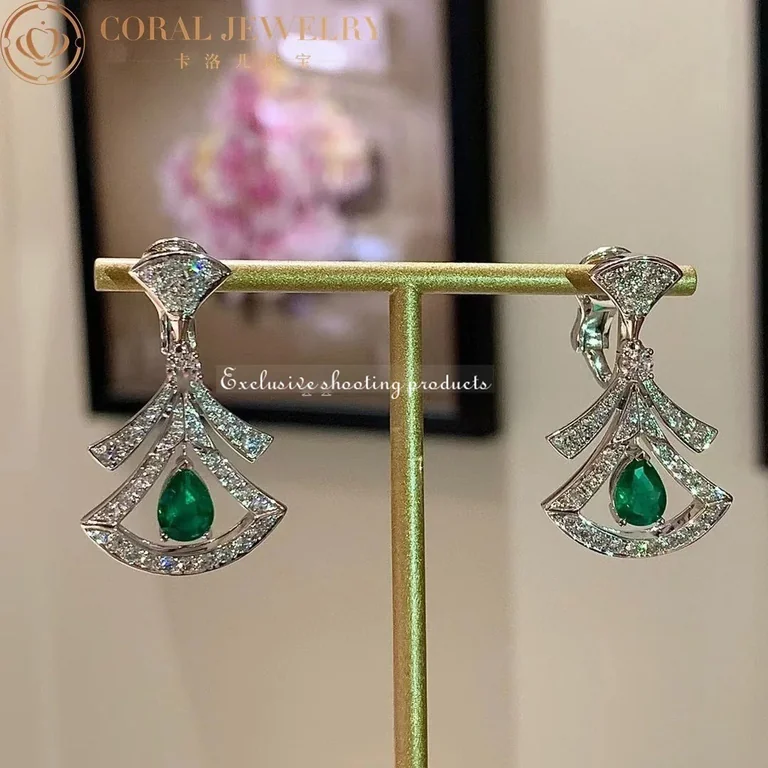 Bulgari 356956 Divas? Dream Earrings White Gold Diamonds Emeralds 3