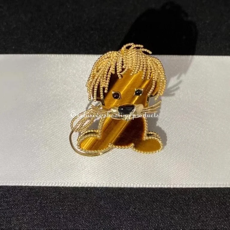 Van VCARP2AQ00 Cleef & Arpels Lucky Animals Lion clip Yellow gold Onyx Tiger Eye clip 4