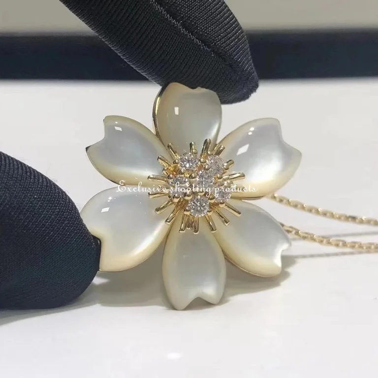 Van Cleef & Arpels VCARA53400 Rose de Noël clip medium model Yellow gold Diamond Mother-of-pearl 10