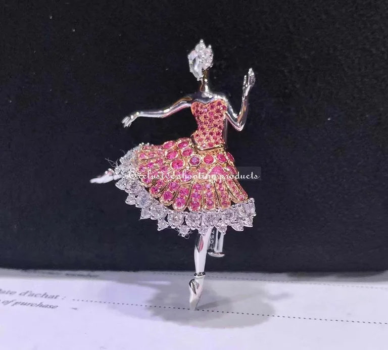 Van Cleef & Arpels Cardinal rose ballerina brooch White gold pink gold pink sapphires diamonds brooch 6