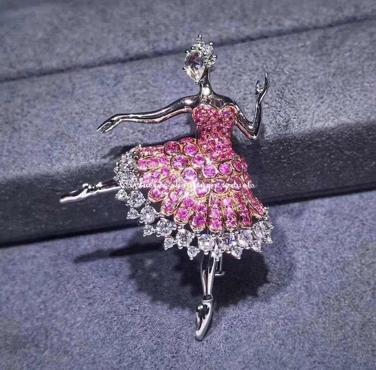 Van Cleef & Arpels Cardinal rose ballerina brooch White gold pink gold pink sapphires diamonds brooch 2