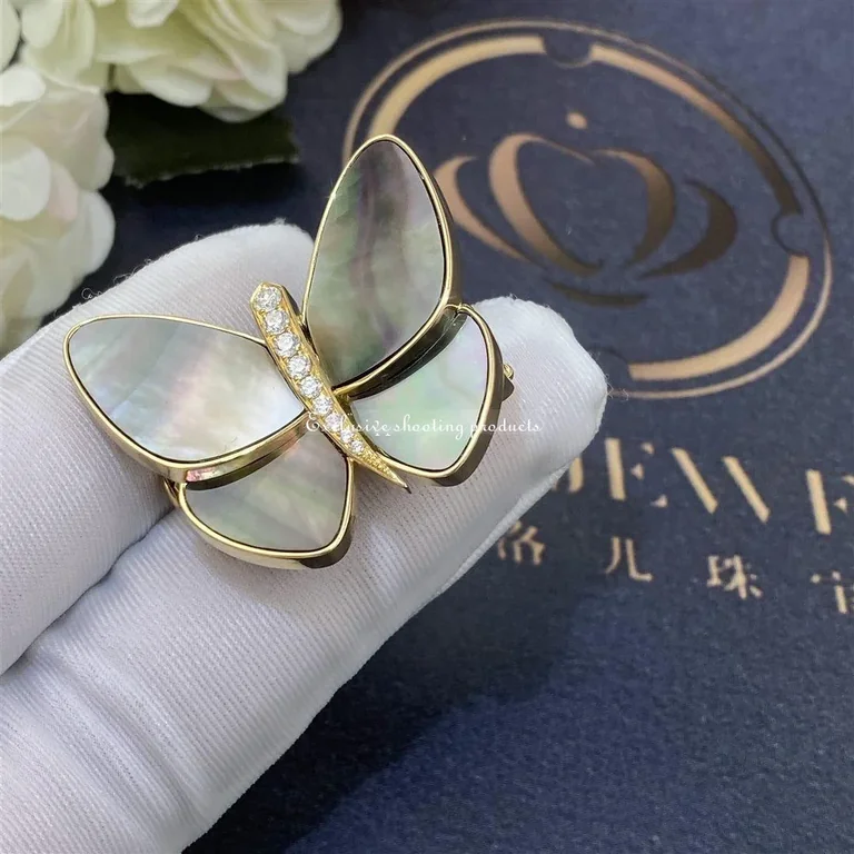 Van Cleef & Arpels VCARA64300 Butterfly Clip Yellow gold Diamond Mother-of-pearl Clip 4