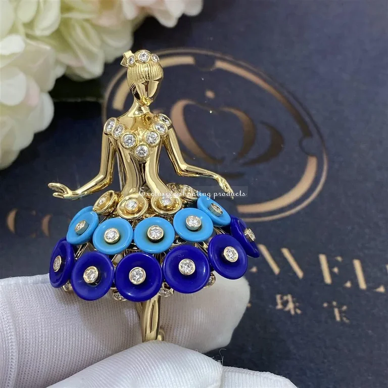 Van Cleef & Arpels VCARP7R300 Bouton d?or ballerina clip Yellow gold Diamond Lapis Lazuli Turquoise clip 10