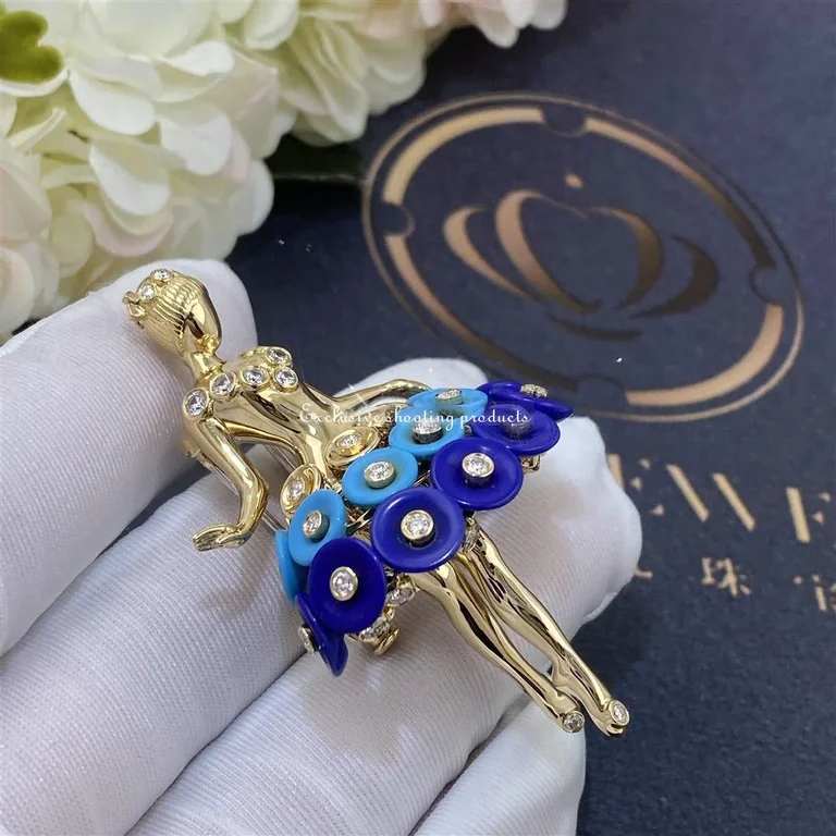 Van Cleef & Arpels VCARP7R300 Bouton d?or ballerina clip Yellow gold Diamond Lapis Lazuli Turquoise clip 9