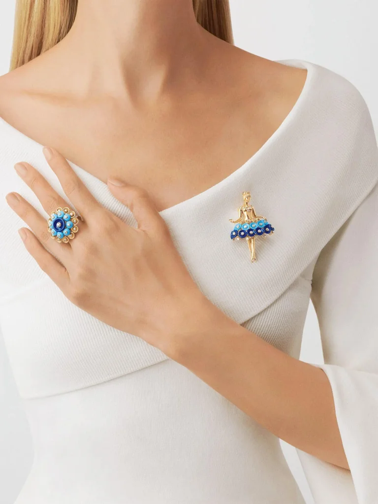 Van Cleef & Arpels VCARP7R300 Bouton d?or ballerina clip Yellow gold Diamond Lapis Lazuli Turquoise clip 3