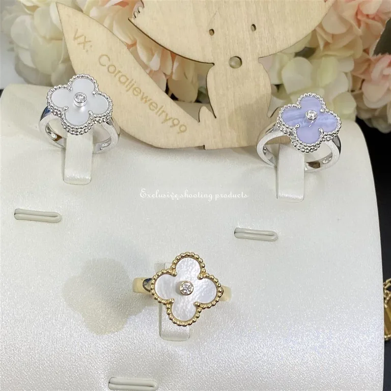 Van Cleef & Arpels VCARF48900 Vintage Alhambra ring White gold Diamond Mother-of-pearl ring 4