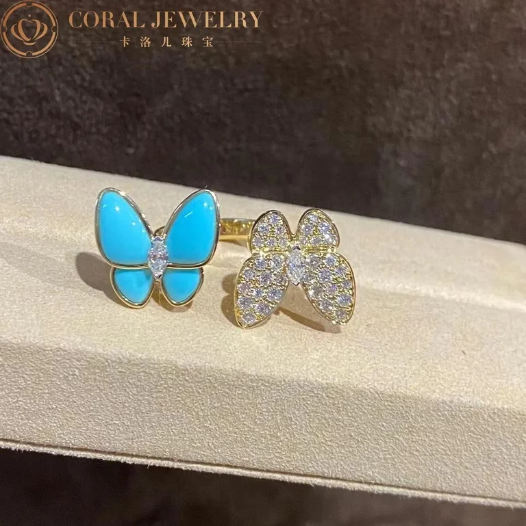 Van Cleef & Arpels VCARP7UZ00 Two Butterfly Between the Finger ring Yellow gold Diamond Turquoise ring 4