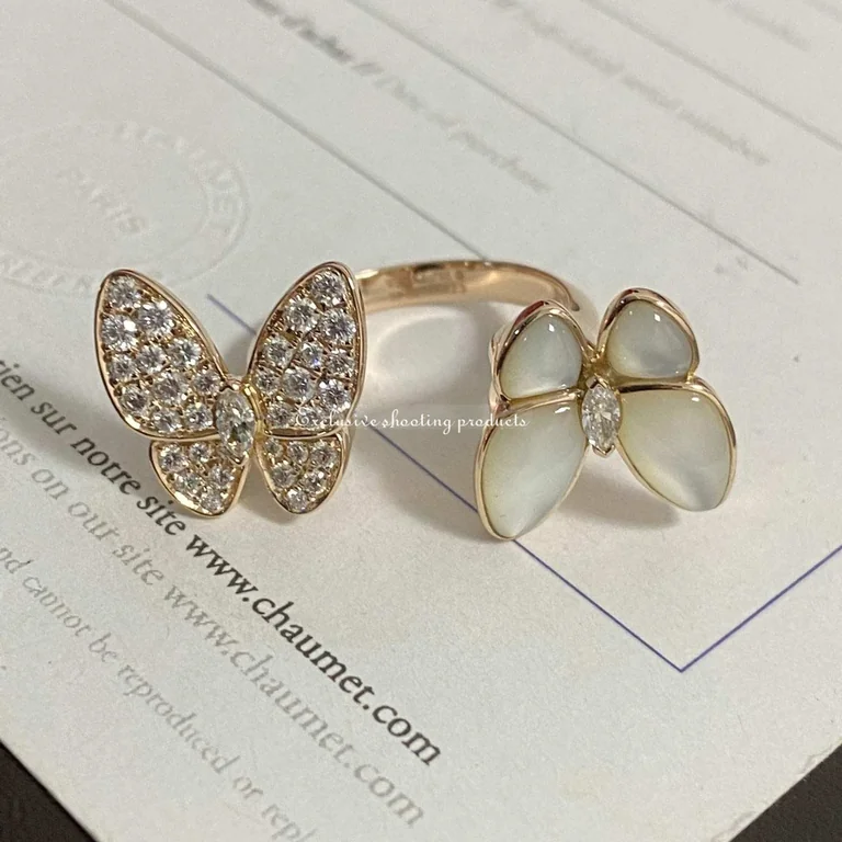 Van Cleef & Arpels VCARO7AL00 Two Butterfly Between the Finger ring Rose gold Diamond Mother-of-pearl ring 3