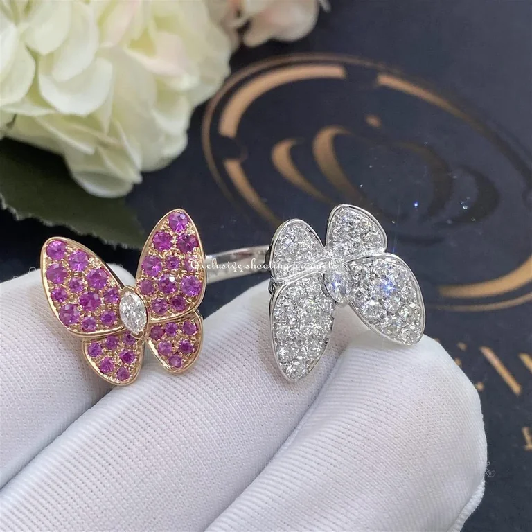 Van Cleef & Arpels VCARO3M500 Two Butterfly Between the Finger ring White gold Diamond Sapphire ring 3